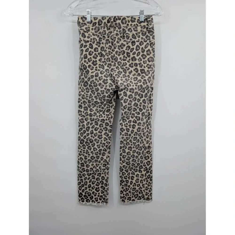 Amuse Society La Vida high rise cropped jeans‎ leopard print raw hem Women's 25